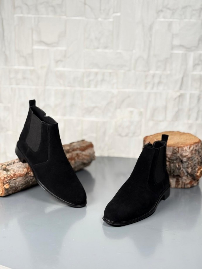 2025 KLASİK İTALYAN BANDAJLI SİYAH SÜET DERİ BOT - SİYAH SÜET BOT