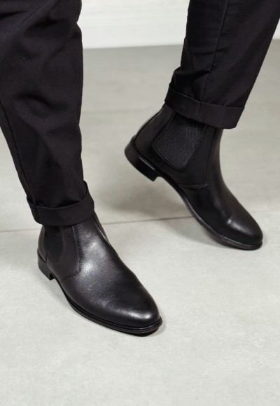 2025 KLASİK İTALYAN BANDAJLI SİYAH MAT DERİ BOT - SİYAH MAT DERİ
