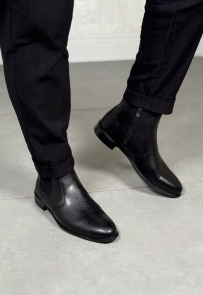 2025 KLASİK İTALYAN BANDAJLI SİYAH MAT DERİ BOT - SİYAH MAT DERİ