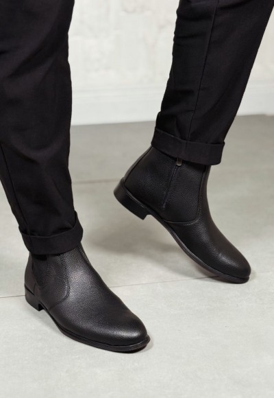 2025 KLASİK İTALYAN BANDAJLI SİYAH DERİ BOT - SİYAH ŞRINQIL DERİ