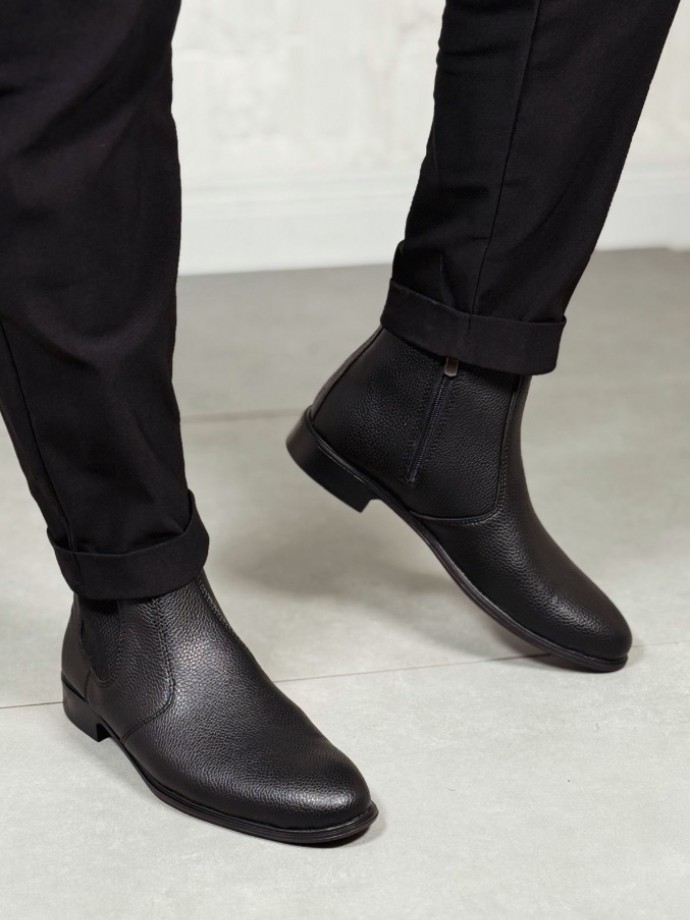 2025 KLASİK İTALYAN BANDAJLI SİYAH DERİ BOT - SİYAH ŞRINQIL DERİ