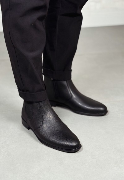 2025 KLASİK İTALYAN BANDAJLI SİYAH DERİ BOT - SİYAH ŞRINQIL DERİ