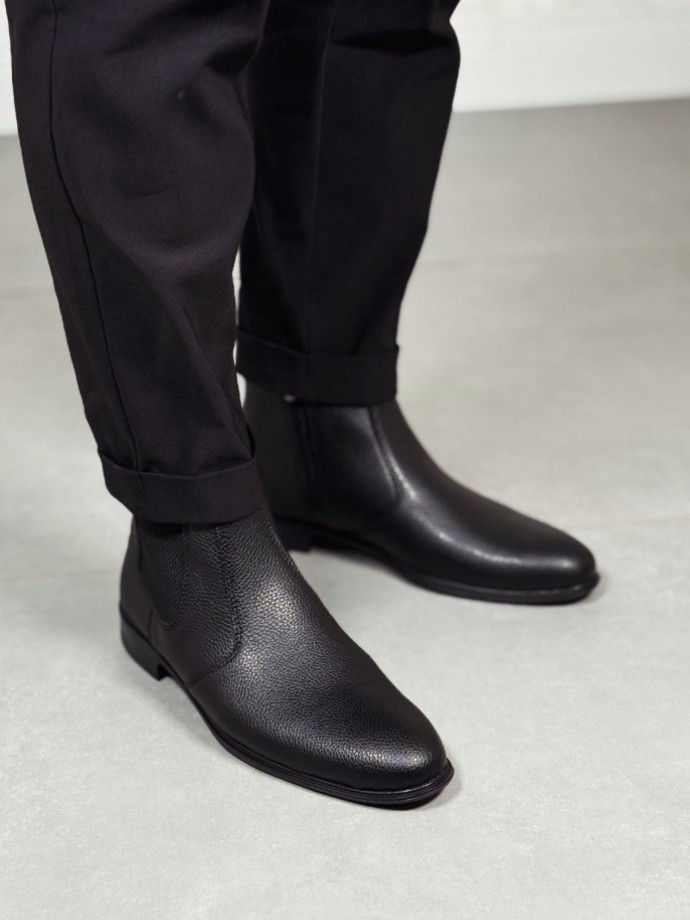 2025 KLASİK İTALYAN BANDAJLI SİYAH DERİ BOT - SİYAH ŞRINQIL DERİ