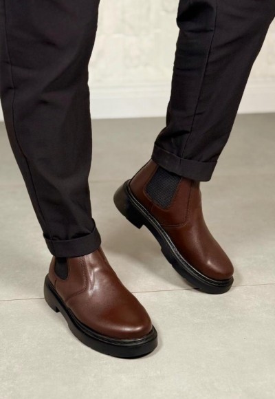 2025 SİYAH BEYAZ DERİ ZRA EVA TABAN BOT - KAHVE DERİ DERİ