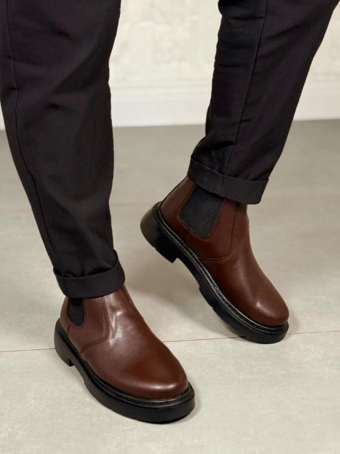 2025 SİYAH BEYAZ DERİ ZRA EVA TABAN BOT - KAHVE DERİ DERİ