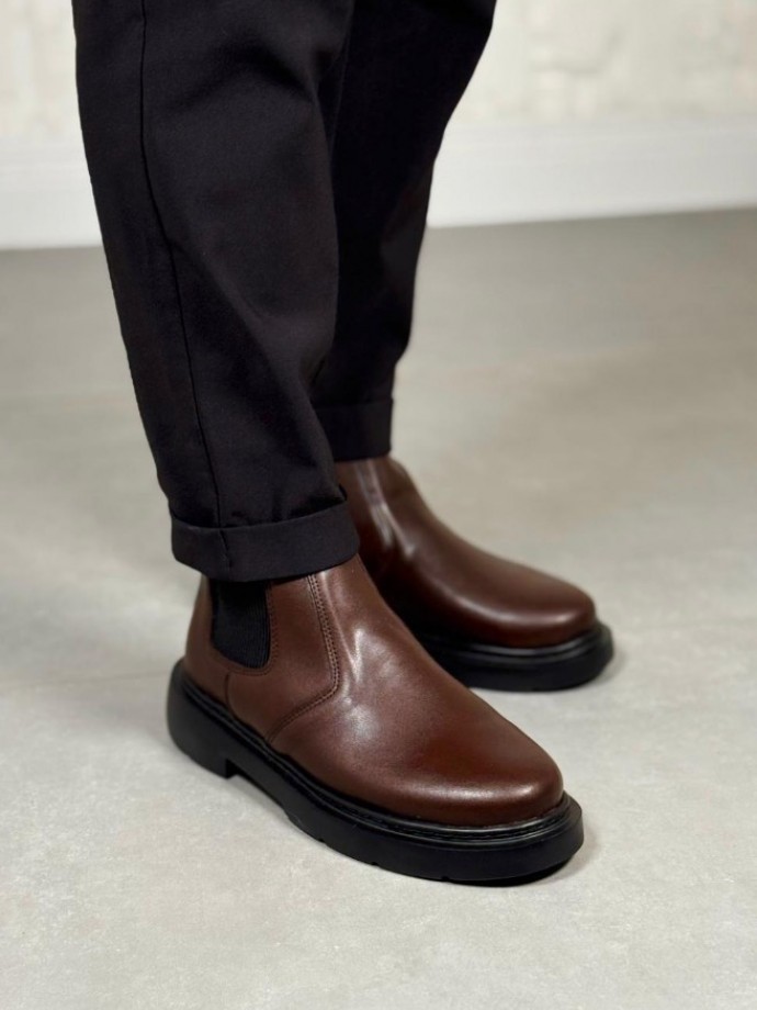 2025 SİYAH BEYAZ DERİ ZRA EVA TABAN BOT - KAHVE DERİ DERİ