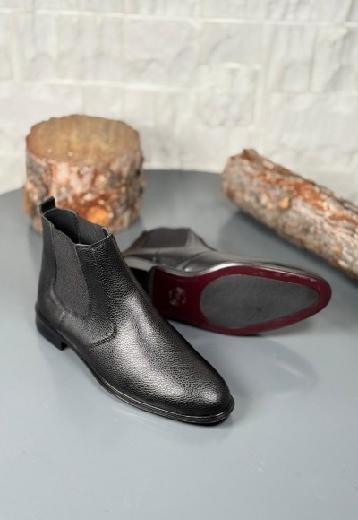 2025 KLASİK İTALYAN BANDAJLI SİYAH  ŞRINQIL DER BOT - SİYAH ŞRINQIL DERİ BOT