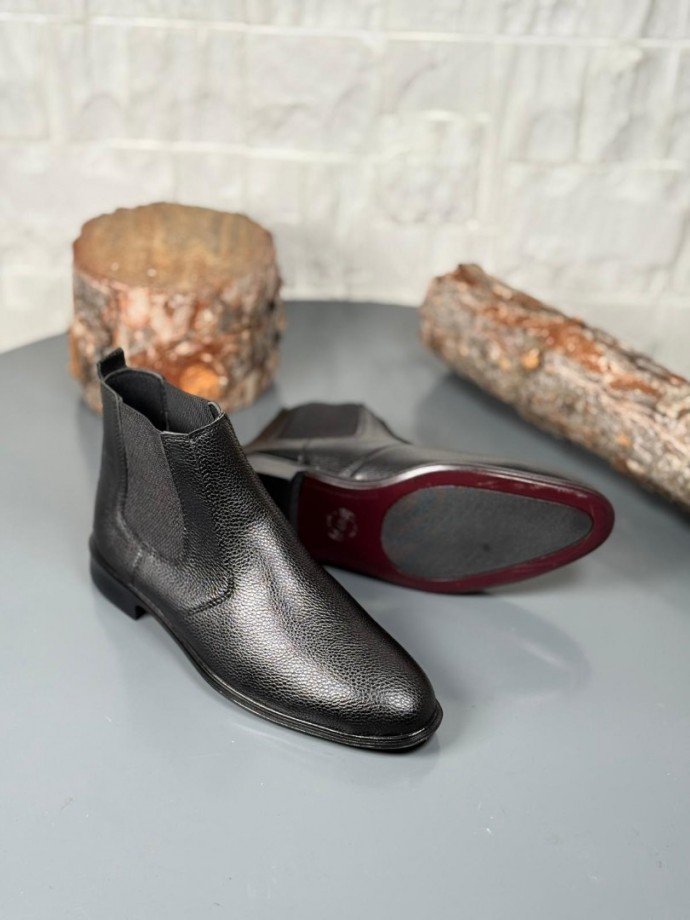 2025 KLASİK İTALYAN BANDAJLI SİYAH  ŞRINQIL DER BOT - SİYAH ŞRINQIL DERİ BOT