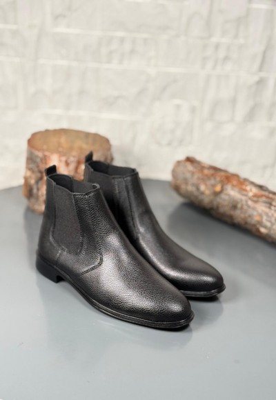 2025 KLASİK İTALYAN BANDAJLI SİYAH  ŞRINQIL DER BOT - SİYAH ŞRINQIL DERİ BOT