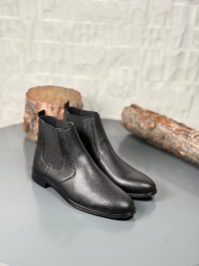 2025 KLASİK İTALYAN BANDAJLI SİYAH  ŞRINQIL DER BOT - SİYAH ŞRINQIL DERİ BOT