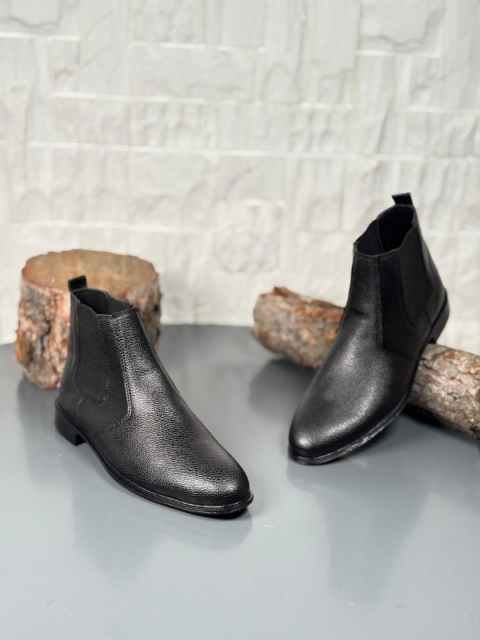 2025 KLASİK İTALYAN BANDAJLI SİYAH  ŞRINQIL DER BOT - SİYAH ŞRINQIL DERİ BOT