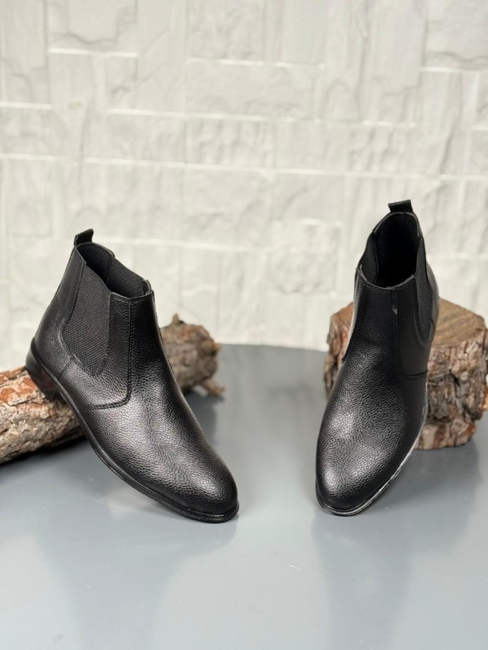 2025 KLASİK İTALYAN BANDAJLI SİYAH  ŞRINQIL DER BOT - SİYAH ŞRINQIL DERİ BOT