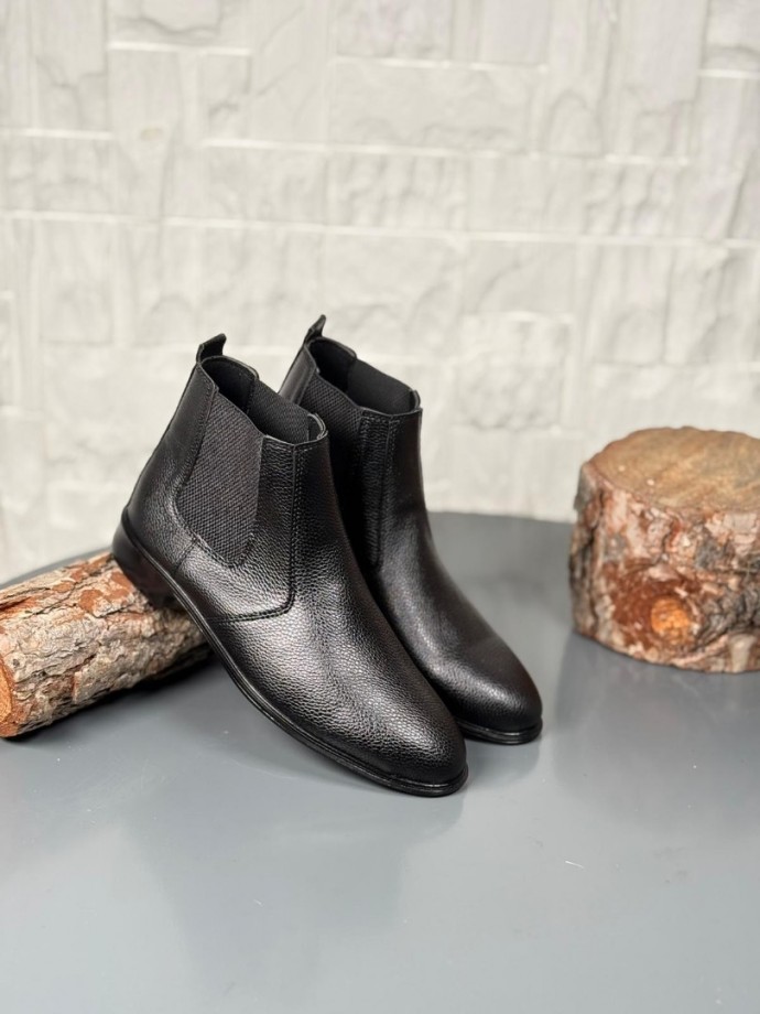 2025 KLASİK İTALYAN BANDAJLI SİYAH  ŞRINQIL DER BOT - SİYAH ŞRINQIL DERİ BOT