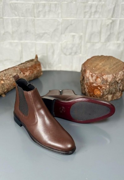  2025 KLASİK İTALYAN FERMUARLI DERİ BOT - KAHVERENGİ DERİ BOT