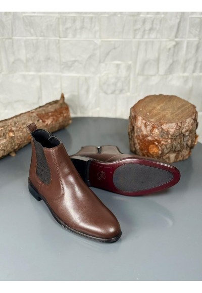  2025 KLASİK İTALYAN FERMUARLI DERİ BOT - KAHVERENGİ DERİ BOT