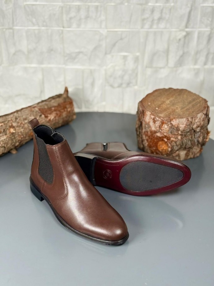  2025 KLASİK İTALYAN FERMUARLI DERİ BOT - KAHVERENGİ DERİ BOT