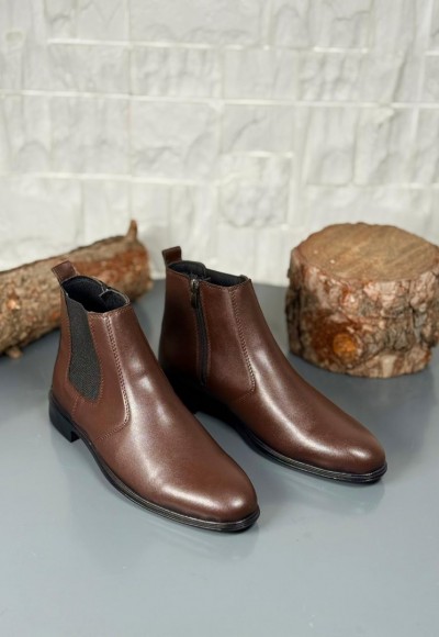  2025 KLASİK İTALYAN FERMUARLI DERİ BOT - KAHVERENGİ DERİ BOT