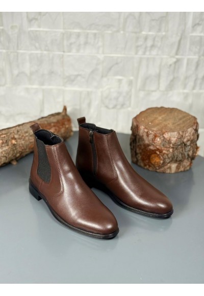  2025 KLASİK İTALYAN FERMUARLI DERİ BOT - KAHVERENGİ DERİ BOT