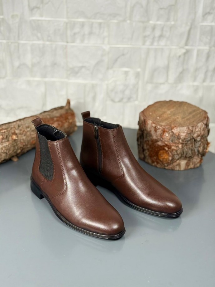  2025 KLASİK İTALYAN FERMUARLI DERİ BOT - KAHVERENGİ DERİ BOT