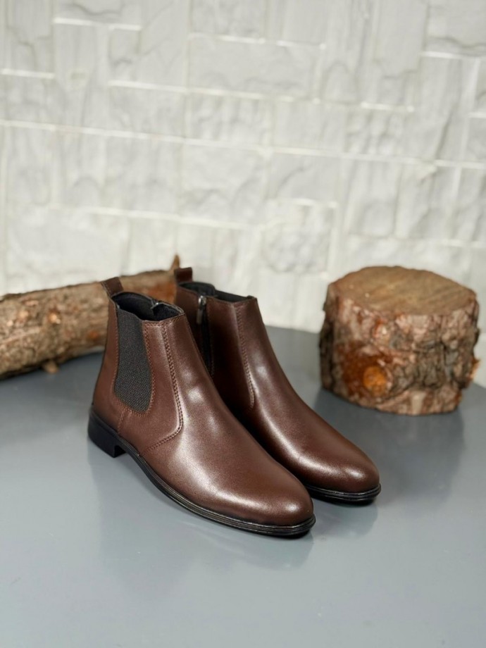  2025 KLASİK İTALYAN FERMUARLI DERİ BOT - KAHVERENGİ DERİ BOT
