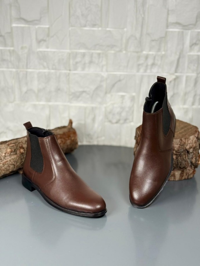  2025 KLASİK İTALYAN FERMUARLI DERİ BOT - KAHVERENGİ DERİ BOT