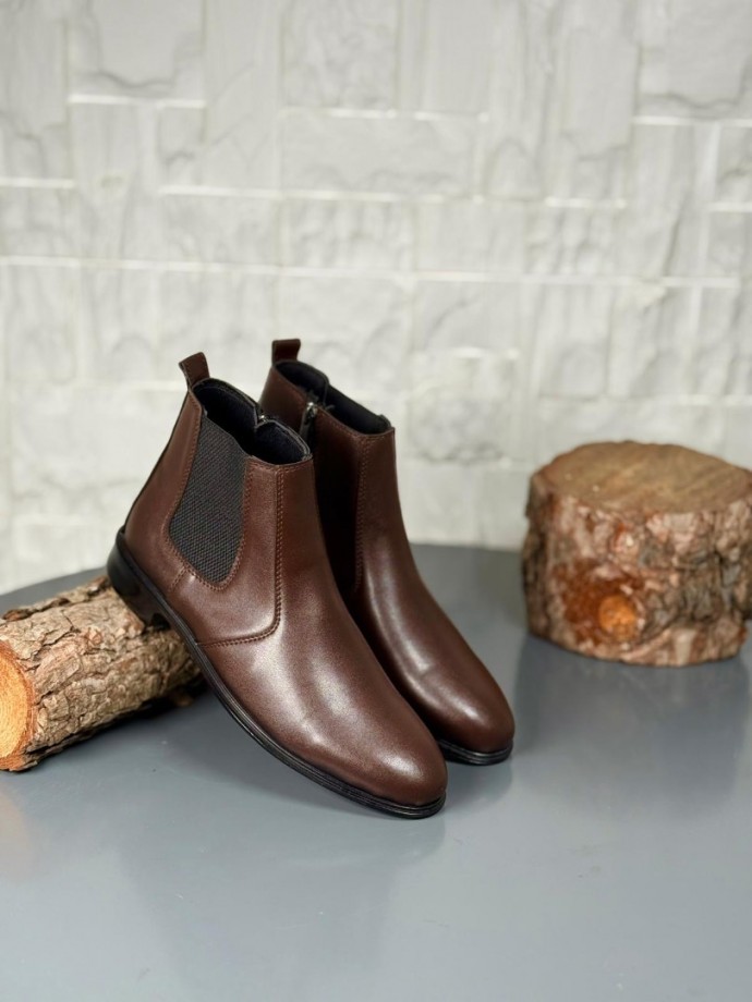  2025 KLASİK İTALYAN FERMUARLI DERİ BOT - KAHVERENGİ DERİ BOT