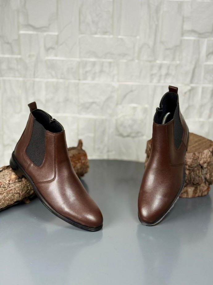  2025 KLASİK İTALYAN FERMUARLI DERİ BOT - KAHVERENGİ DERİ BOT