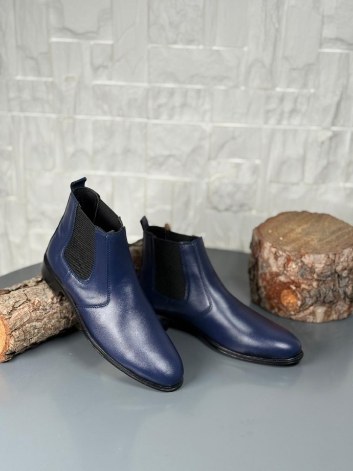 2025 KLASİK İTALYAN BANDAJLI LACİVERT DERİ BOT - LACİVERT DERİ BOT