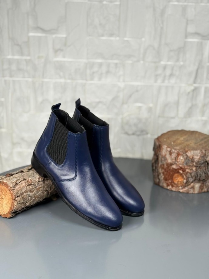 2025 KLASİK İTALYAN BANDAJLI LACİVERT DERİ BOT - LACİVERT DERİ BOT