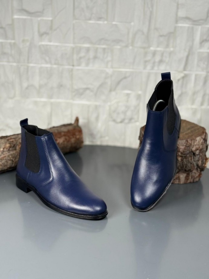 2025 KLASİK İTALYAN BANDAJLI LACİVERT DERİ BOT - LACİVERT DERİ BOT