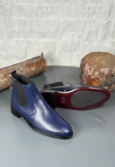 2025 KLASİK İTALYAN BANDAJLI LACİVERT DERİ BOT - LACİVERT DERİ BOT