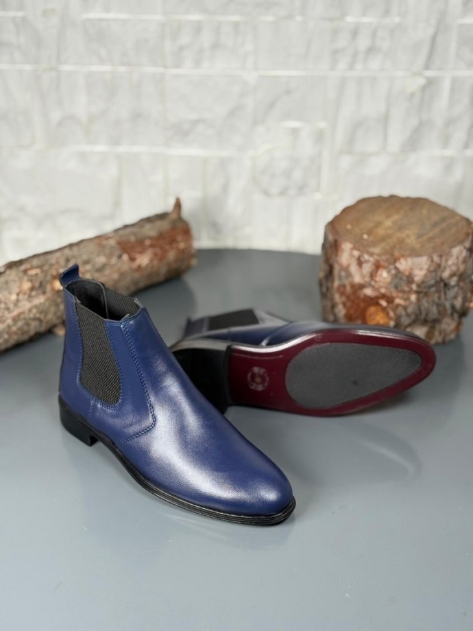 2025 KLASİK İTALYAN BANDAJLI LACİVERT DERİ BOT - LACİVERT DERİ BOT