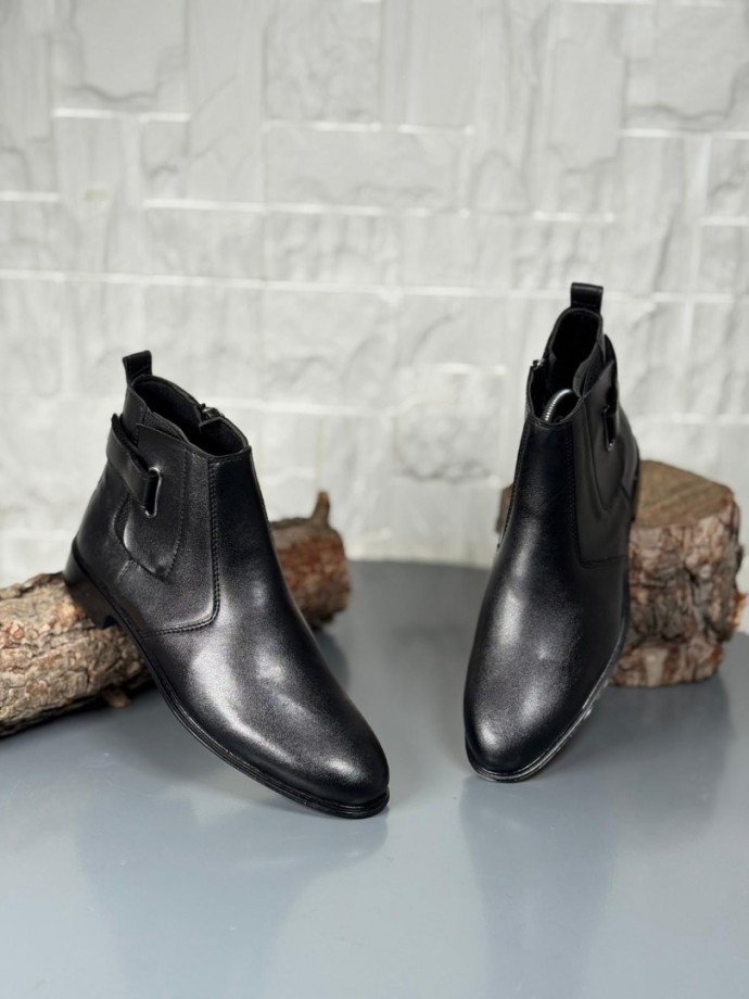 2025 KLASİK İTALYAN CIRTLI SİYAH MAT DERİ BOT - SİYAH DERİ BOT