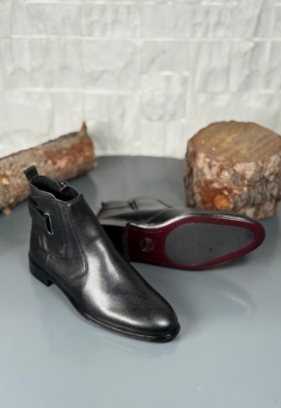 2025 KLASİK İTALYAN CIRTLI SİYAH MAT DERİ BOT - SİYAH DERİ BOT