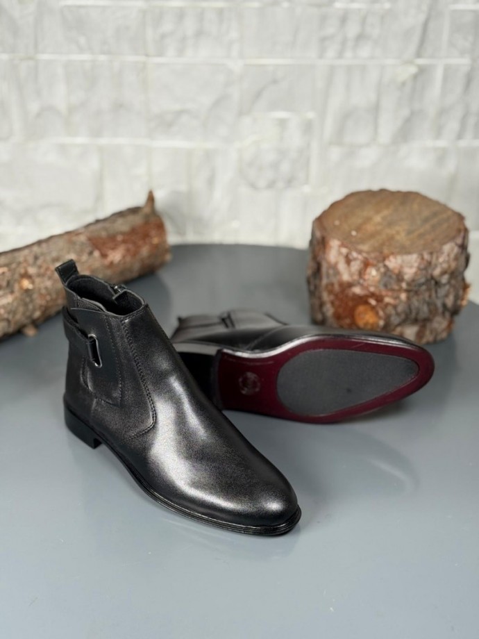 2025 KLASİK İTALYAN CIRTLI SİYAH MAT DERİ BOT - SİYAH DERİ BOT