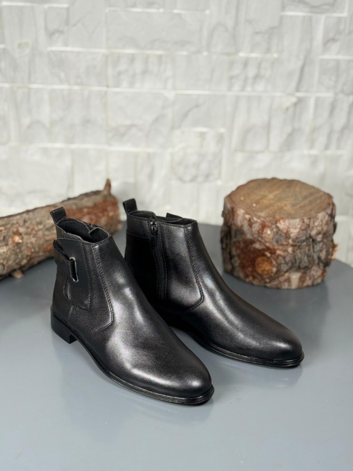 2025 KLASİK İTALYAN CIRTLI SİYAH MAT DERİ BOT - SİYAH DERİ BOT