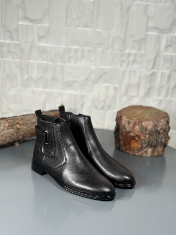 2025 KLASİK İTALYAN CIRTLI SİYAH MAT DERİ BOT - SİYAH DERİ BOT