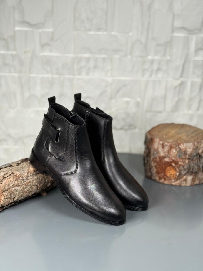 2025 KLASİK İTALYAN CIRTLI SİYAH MAT DERİ BOT - SİYAH DERİ BOT