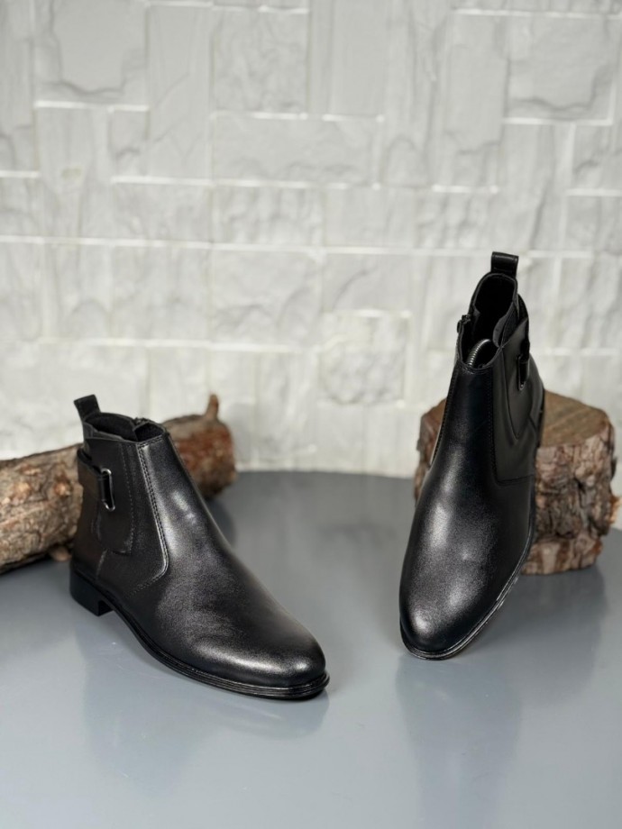 2025 KLASİK İTALYAN CIRTLI SİYAH MAT DERİ BOT - SİYAH DERİ BOT