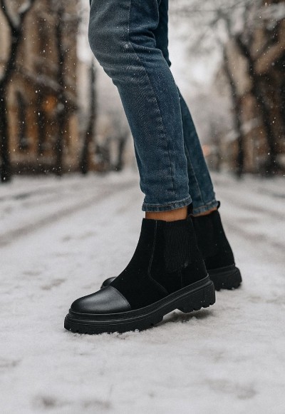 2025 SİYAH SÜET BANDAJLI ÖNÜ DERİ PRD EVA BOT  - SİYAH SÜET / DERİ BOT