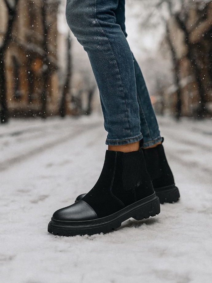 2025 SİYAH SÜET BANDAJLI ÖNÜ DERİ PRD EVA BOT  - SİYAH SÜET / DERİ BOT