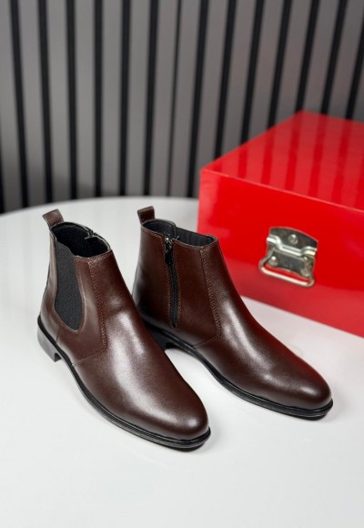 2025 KLASİK İTALYAN KAHVE DERİ FERMUARLI BOT - KAHVERENGİ DERİ BOT