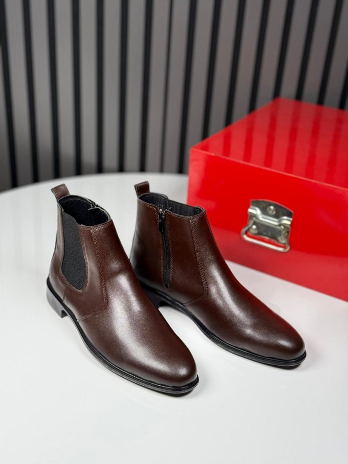 2025 KLASİK İTALYAN KAHVE DERİ FERMUARLI BOT - KAHVERENGİ DERİ BOT