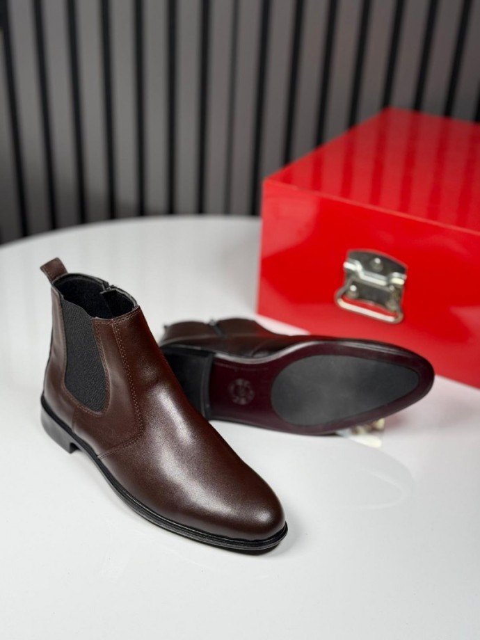 2025 KLASİK İTALYAN KAHVE DERİ FERMUARLI BOT - KAHVERENGİ DERİ BOT