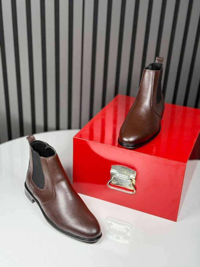 2025 KLASİK İTALYAN KAHVE DERİ FERMUARLI BOT - KAHVERENGİ DERİ BOT