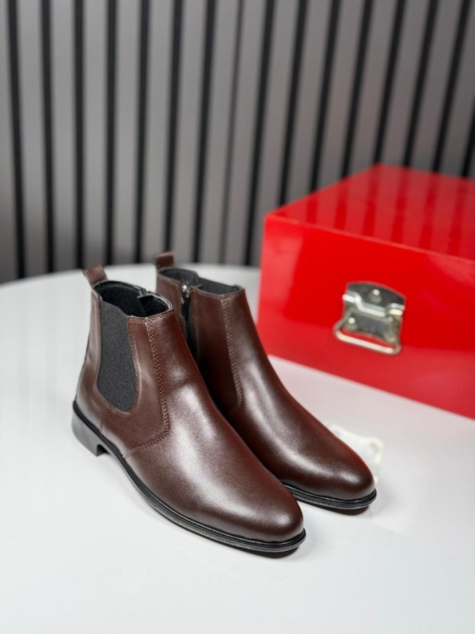 2025 KLASİK İTALYAN KAHVE DERİ FERMUARLI BOT - KAHVERENGİ DERİ BOT