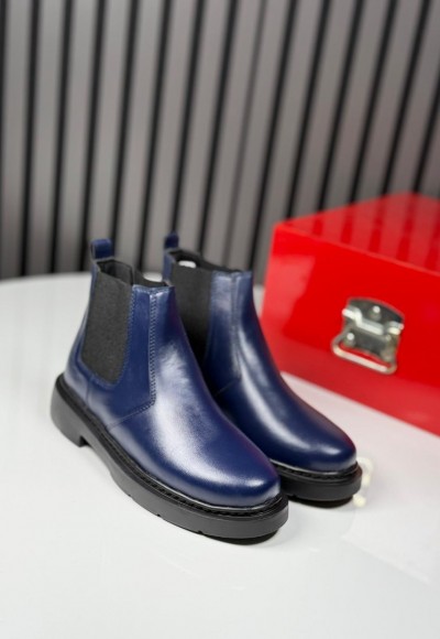 2025  CHELSEA LACİVERT DERİ BANDAJLI BOT  - LACİVERT DERİ BOT