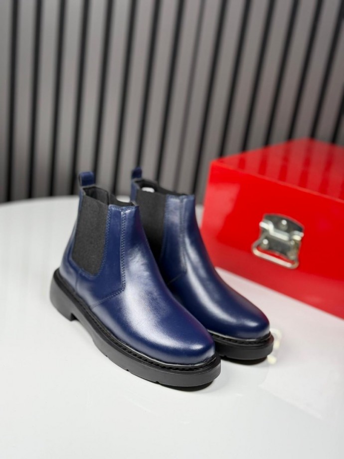 2025  CHELSEA LACİVERT DERİ BANDAJLI BOT  - LACİVERT DERİ BOT