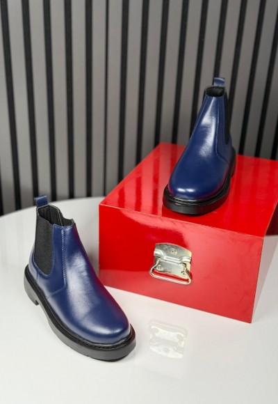 2025  CHELSEA LACİVERT DERİ BANDAJLI BOT  - LACİVERT DERİ BOT