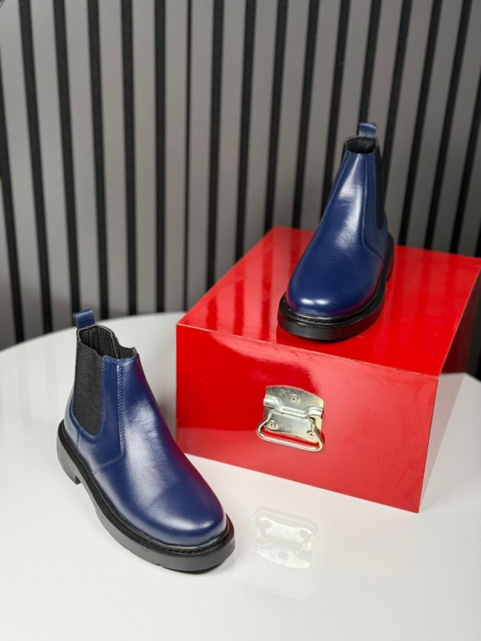 2025  CHELSEA LACİVERT DERİ BANDAJLI BOT  - LACİVERT DERİ BOT